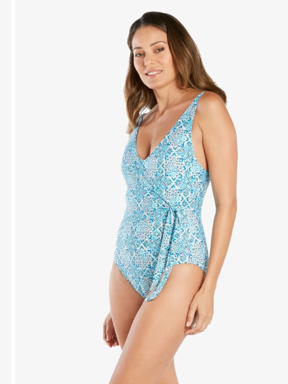 Helen Jon NWT 1-PC Wrap Swim Suit Montrose size XS, blue white and black